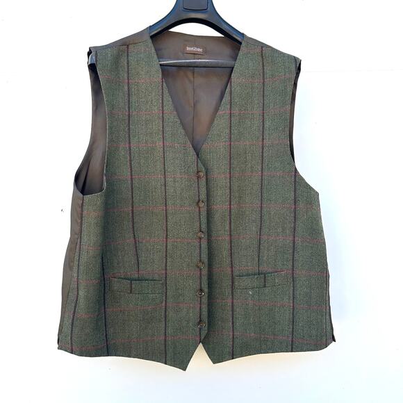 Samuel Windsor Suit Set Jacket Waistcoat Vest Wool Green Plaid 48R - Picture 3 of 12